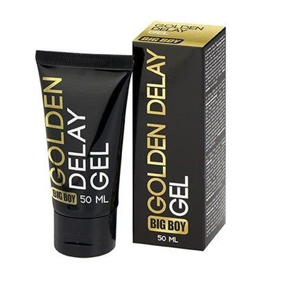 Gel ritardante COBECO Big Boy Golden da 50ml, lubrificante intimo con formula prolungante, visibile nella bottiglia dorata.