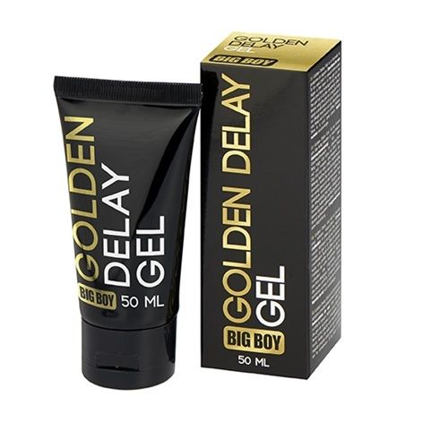 Gel ritardante COBECO Big Boy Golden da 50ml, lubrificante intimo con formula prolungante, visibile nella bottiglia dorata.