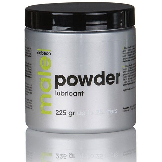 Lubrificante in polvere maschio COBECO Pharma da 225g, contenitore con polvere bianca, prodotto per uso intimo maschile.