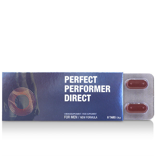 Schede di erezione diretta COBECO Perfect Performer di COBECO PHARMA, confezione con istruzioni e prodotti per la performance.