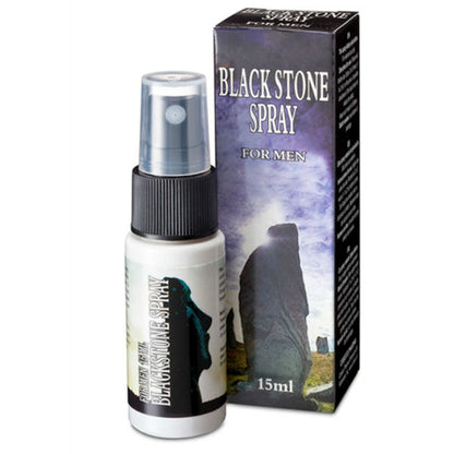 Spray ritardante Pietra Nera per uomo COBECO Pharma, flacone da 15ml con etichetta nera e spray spray.