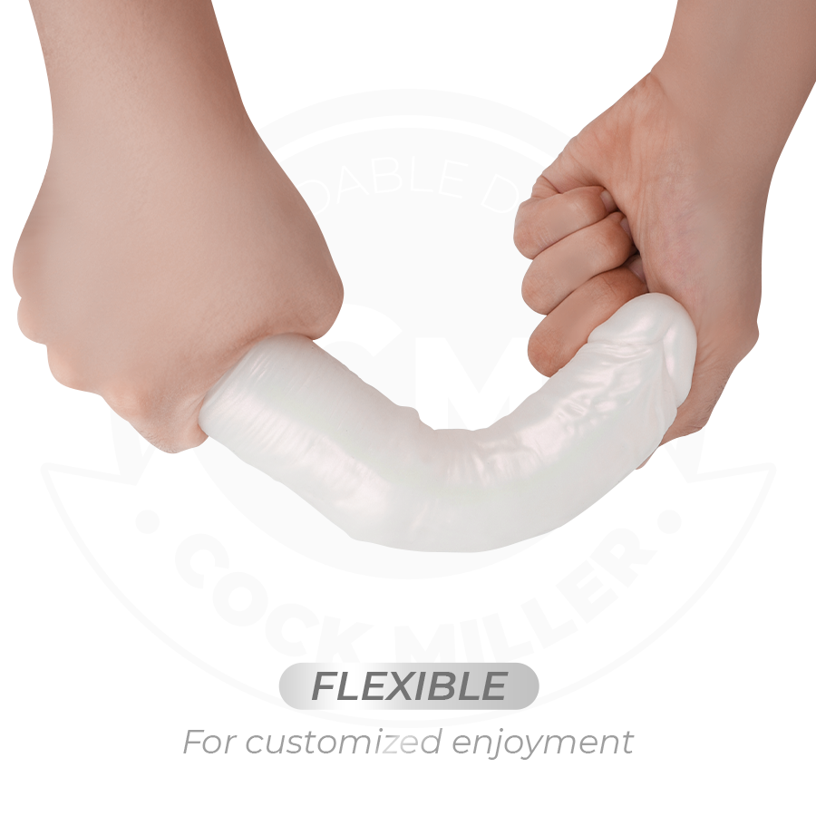Dildo con ventosa COCK MILLER, luci e vibrazione, telecomando, colore bianco, lunghezza 19,5 cm, materiale morbido e realistico.