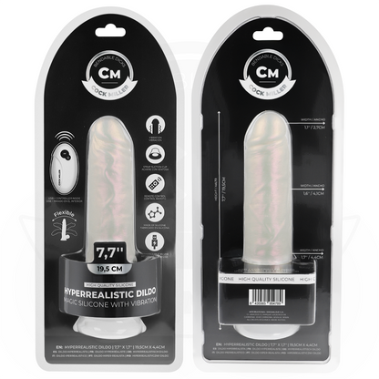 Dildo con ventosa, luci e vibrazione COCK MILLER, colore bianco, 19,5 cm, telecomando, design realistico e potente.