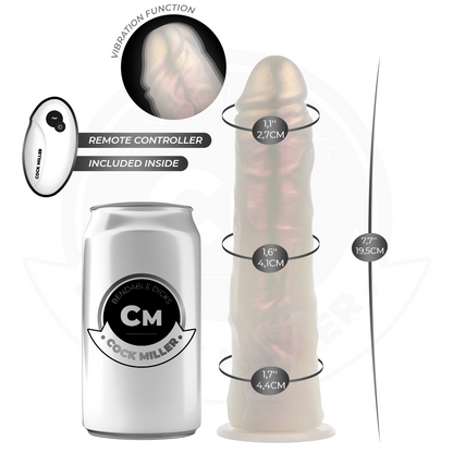 Dildo con ventosa, luci e vibrazione COCK MILLER, 19,5 cm, colore bianco, telecomando incluso, design ergonomico.