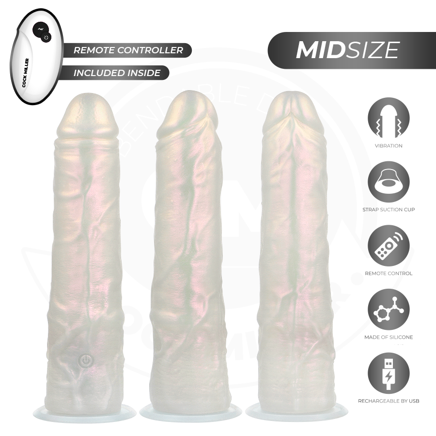 Dildo con ventosa, luci e vibrazione COCK MILLER, 20,5 cm, colore bianco, telecomando incluso, ideale per stimolazione.