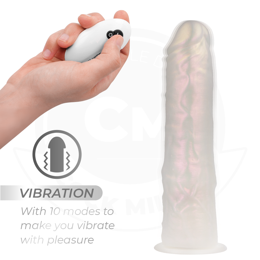 Dildo con ventosa, luci e vibrazione COCK MILLER, 20,5 cm, bianco, controllabile a distanza, ideale per stimolazione intensa.