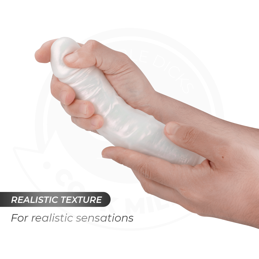 Dildo con ventosa COCK MILLER, luci e vibrazione, telecomando, colore bianco, lunghezza 20,5 cm, materiale realistico.