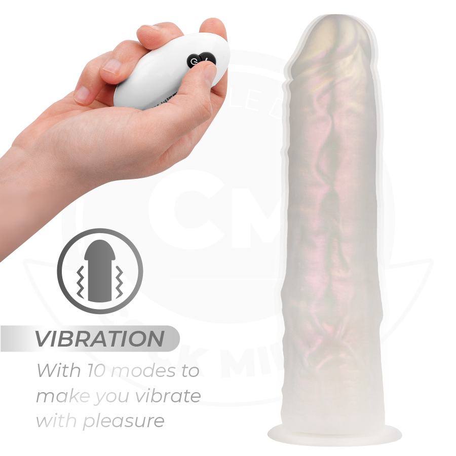 Dildo con ventosa COCK MILLER bianco, luci e vibrazione, telecomando, 21,5 cm, ideale per piacere e stimolazione.