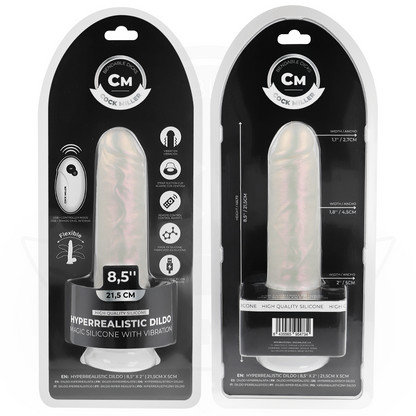 Dildo con ventosa COCK MILLER, luci e vibrazione, telecomando, colore bianco, lunghezza 21,5 cm, realizzato in silicone.
