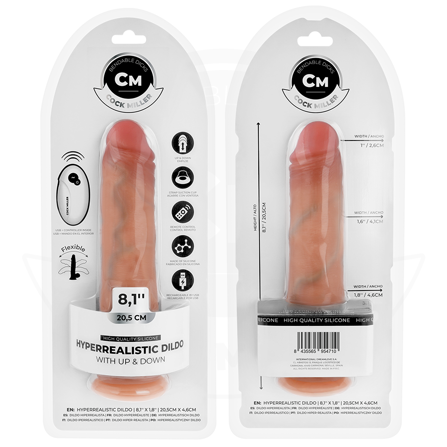 Dildo iperrealistico COCK MILLER con ventosa e telecomando, lunghezza 20,5 cm, dettagli realistici e design ergonomico.