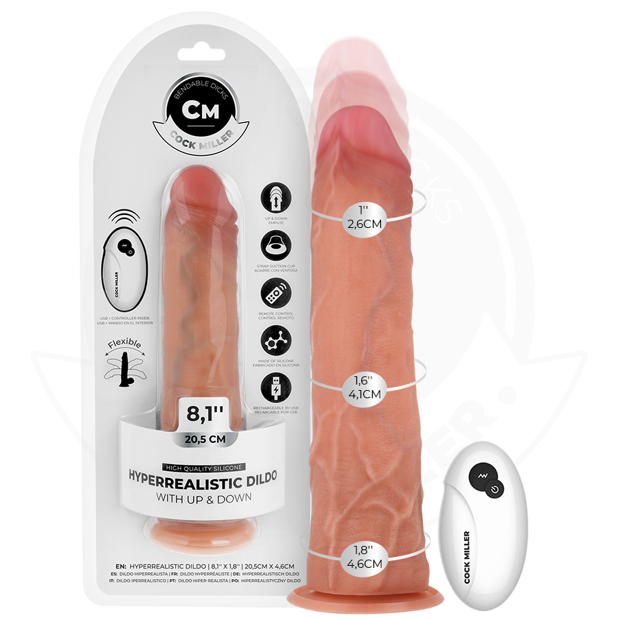 Dildo iperrealistico COCK MILLER con ventosa, telecomando, lunghezza 20,5 cm, dettagli realistici e design ergonomico.