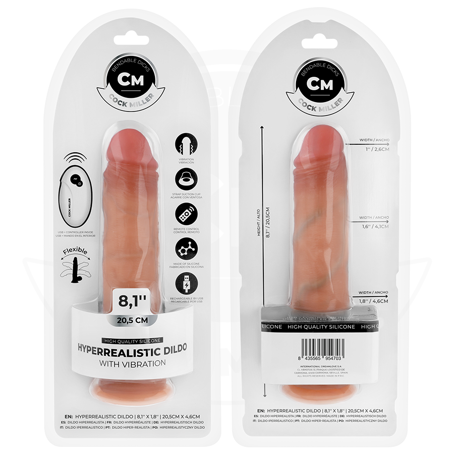 Dildo realistico COCK MILLER con ventosa e telecomando, lunghezza 20,5 cm, dettagli realistici e vibratore.