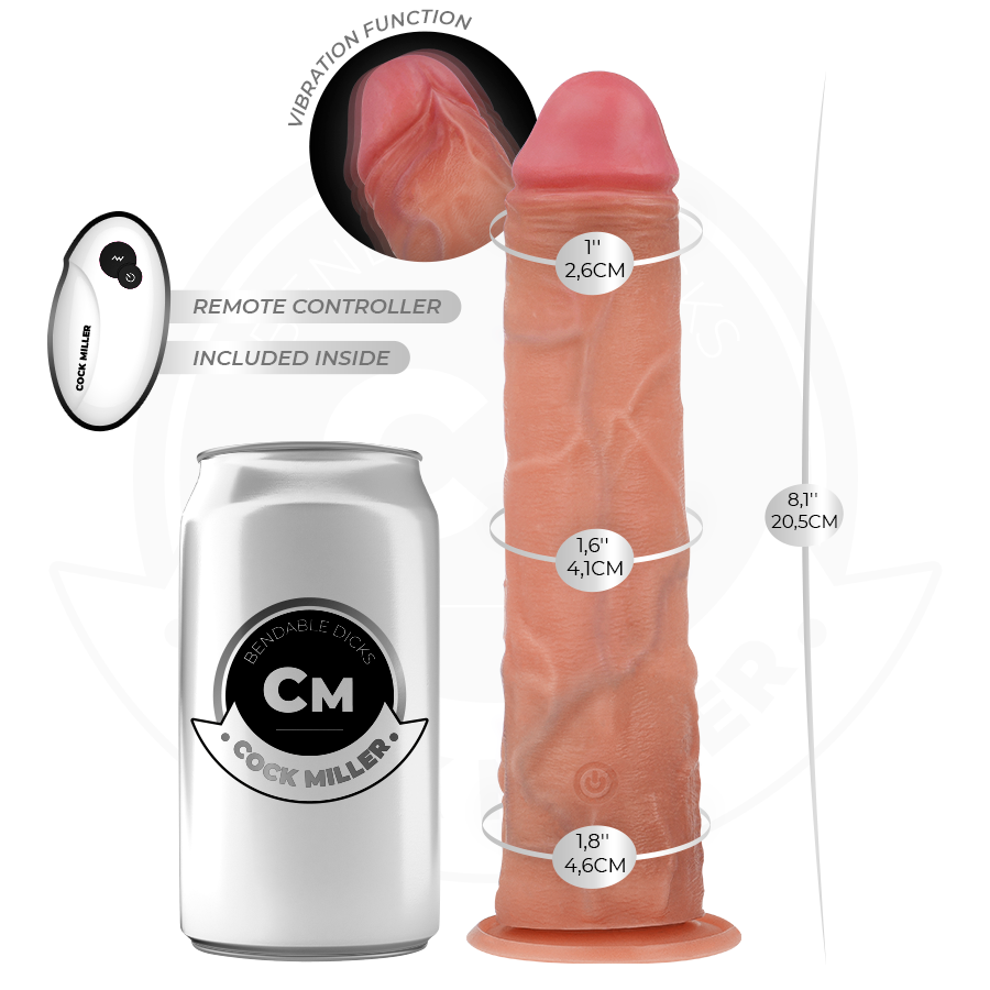 Dildo realistico COCK MILLER con ventosa e telecomando, 20,5 cm, progettato per stimolazione intensa e facile adesione.