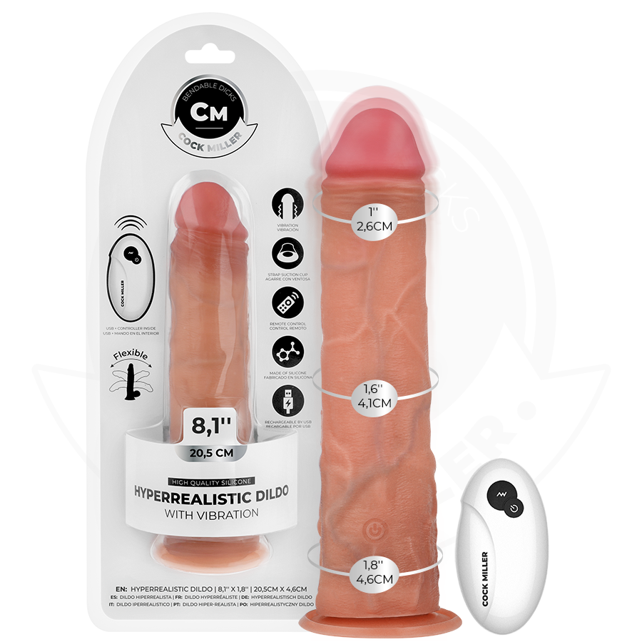 Dildo realistico COCK MILLER con ventosa, telecomando e vibrazione, lungo 20,5 cm, design dettagliato e realistico.