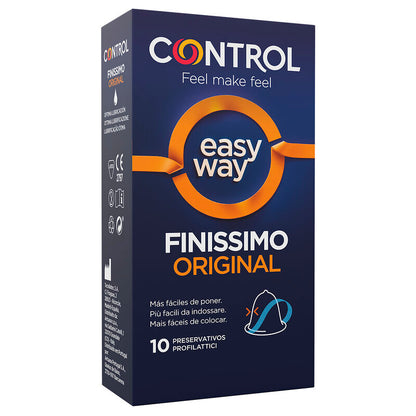 Pacchetto di 10 preservativi CONTROL Adapta Easy Way Finissimo, confezione con dettagli e marchio CONTROL CONDOMS