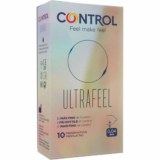 Confezione di 10 preservativi CONTROL Adapta Finissimo Ultrafeel, confezione sigillata, con dettagli del marchio e prodotto.