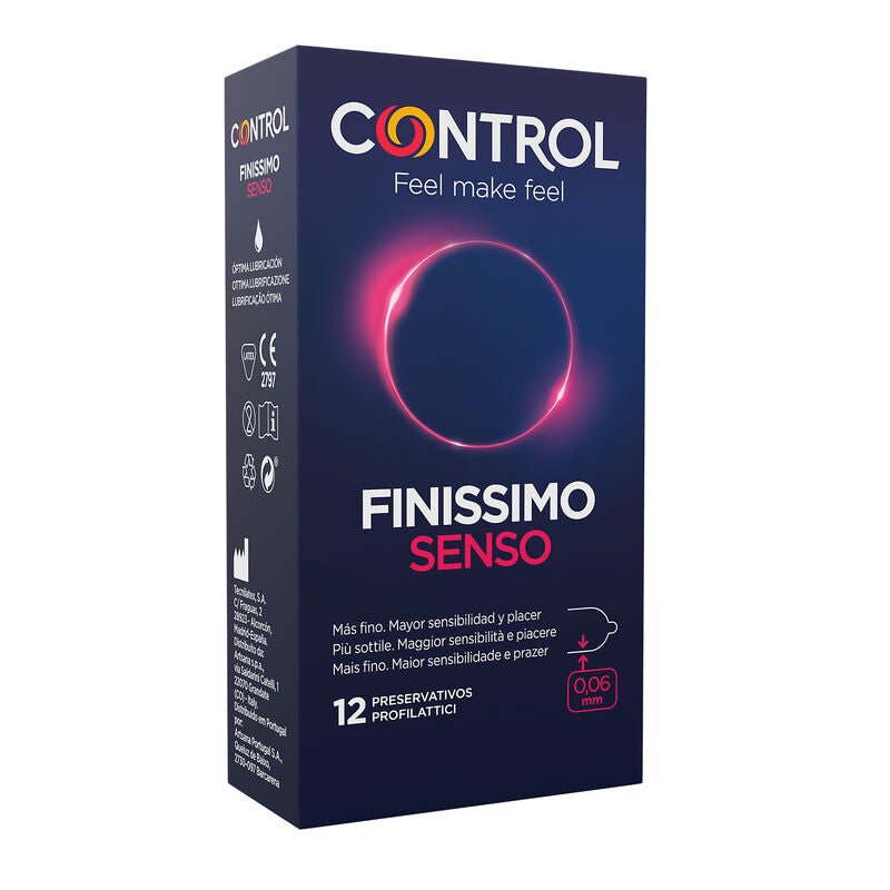 Condoms CONTROL Adapta Senso, confezione da 12 unità, con confezione e dettagli del prodotto visibili.
