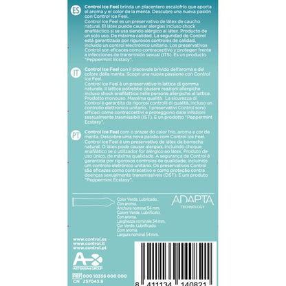 Preservativi CONTROL Effetto Ice Feel Cool, confezione da 10 unità, con effetto rinfrescante e sensazione fresca.