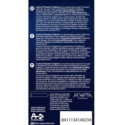 Controllo condom finissimo originale, confezione da 6 unità, dettagli visibili sulla confezione del prodotto.