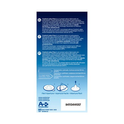 Preservativi senza lattice CONTROL Free Sin, confezione da 5 pezzi, con confezione e dettagli visibili.