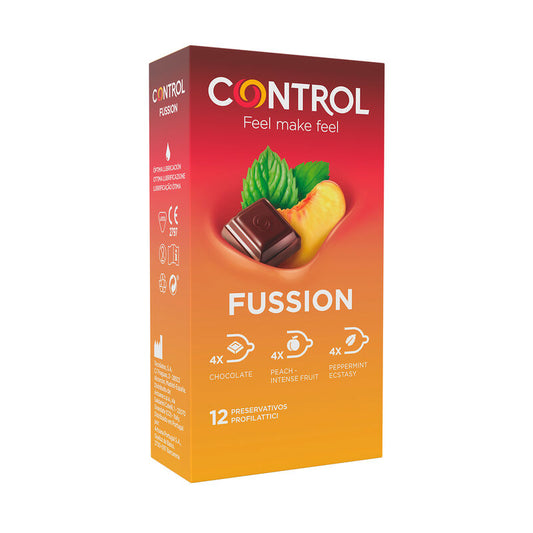 Confezione da 12 preservativi CONTROL Fussion, in lattice naturale, con design confortevole e sicuro.