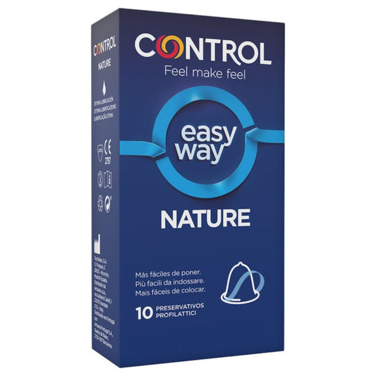 Pacchetto di 10 preservativi CONTROL NATURA EASY WAY di CONTROL CONDOMS, confezione con preservativi lungo e sottile.