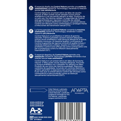 Preservativi Control Adapta Nature in confezione da 6 unità, con confezione di preservativi Control Condoms.