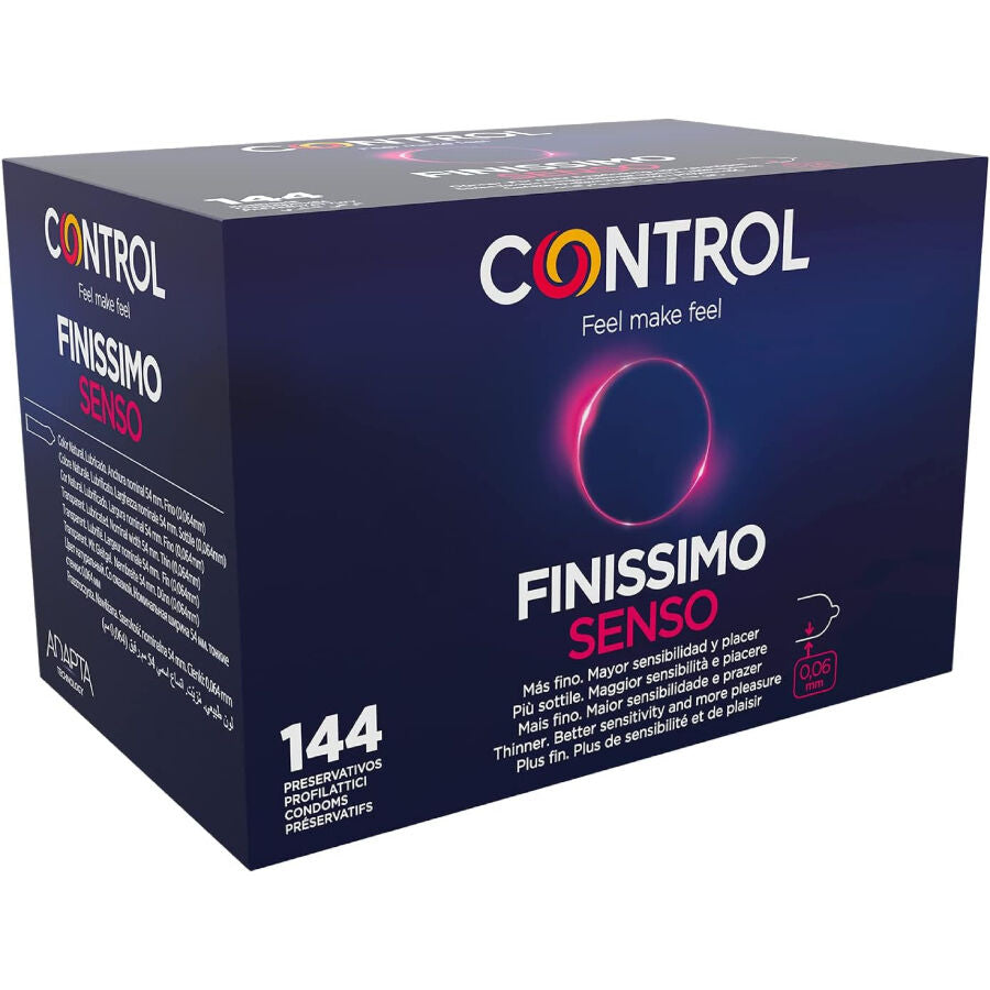 Preservativi CONTROL Finissimo Senso in confezione da 144 unità, confezione con preservativi sottili e sensibili per maggiore comfort.