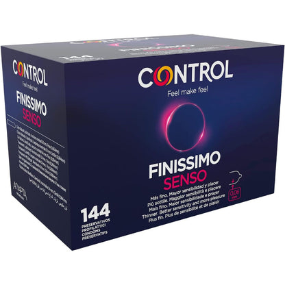 Preservativi CONTROL Finissimo Senso in confezione da 144 unità, confezione con preservativi sottili e sensibili per maggiore comfort.