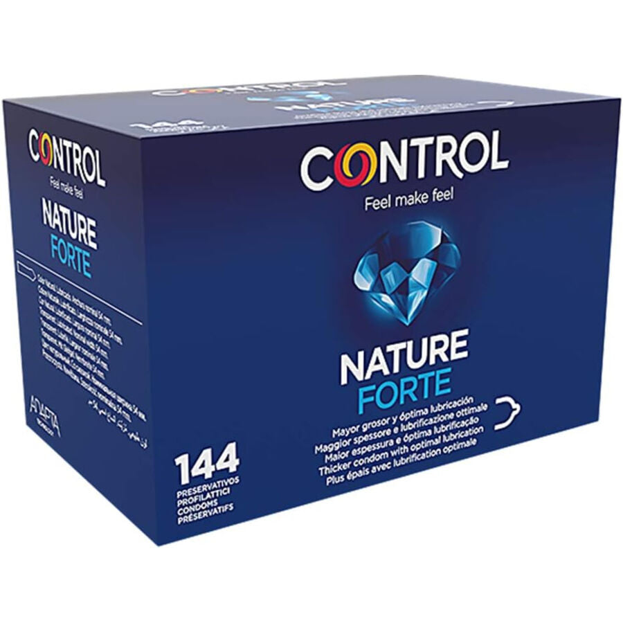 Preservativi CONTROL Nature Forte, confezione da 144 unità, con dettagli sulla confezione di preservativi CONTROL CONDOMS
