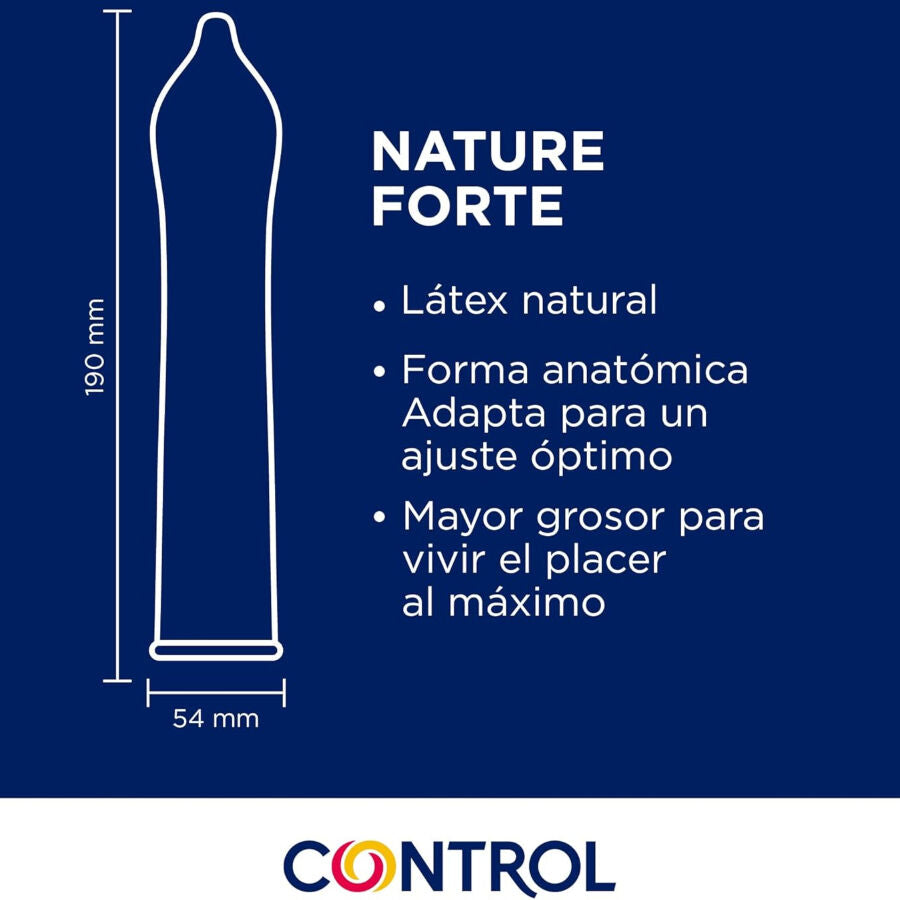 Preservativi CONTROL Nature Forte, confezione da 144 unità, con confezione di preservativi CONTROL CONDOMS, dettaglio del pacchetto.