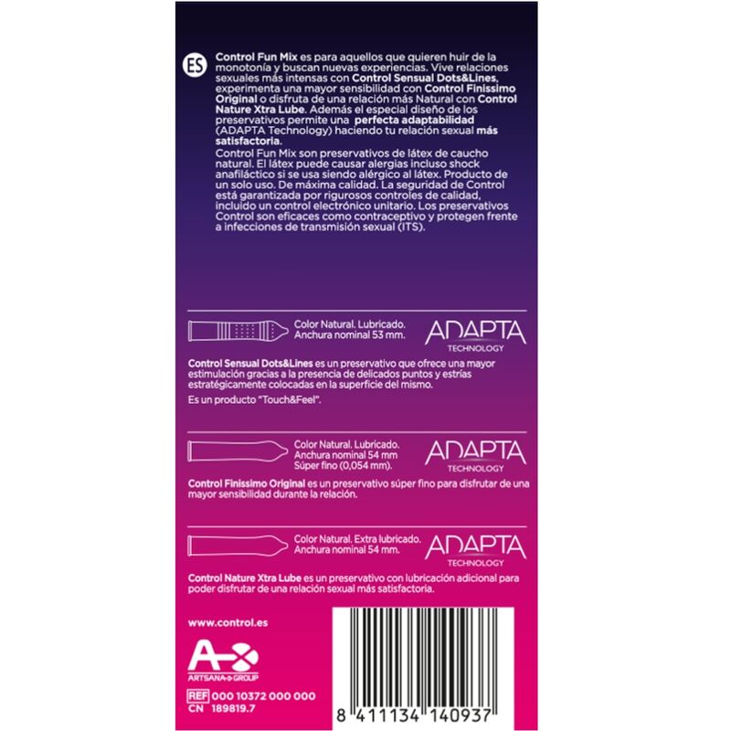 Set di 6 preservativi CONTROL Sentiti Divertimento Mix, confezione con diversi mezzi di protezione e piacere.