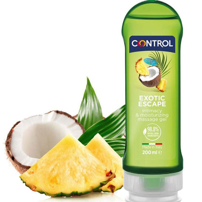 Gel lubrificante CONTROL 2 in 1 massaggio e piacere esotico, 200 ml, con texture morbida e profumata, per momenti di relax e intimità