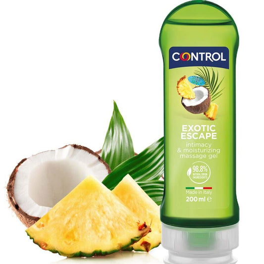 Gel lubrificante CONTROL 2 in 1 massaggio e piacere esotico, 200 ml, con texture morbida e profumata, per momenti di relax e intimità
