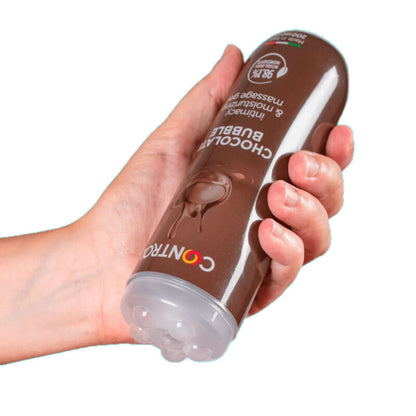 Gel da massaggio 3 in 1 CONTROL LUBES Bolla di cioccolato, 200 ml, con texture cremosa e aroma cioccolato.