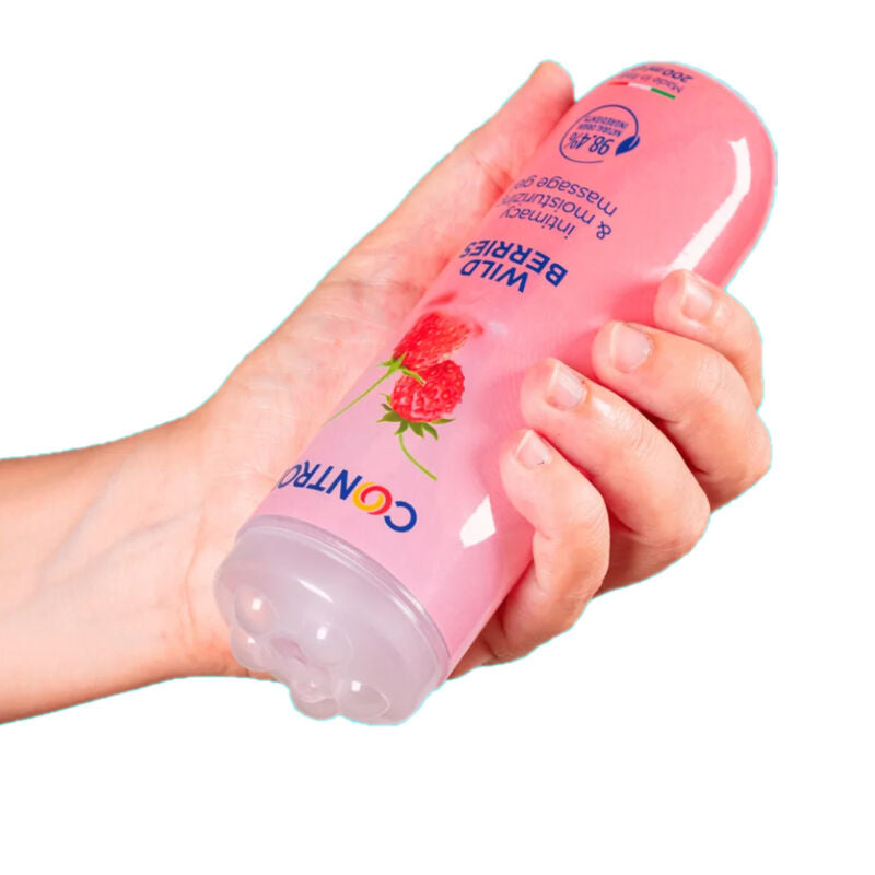 Gel da massaggio 3 in 1 CONTROL LUBES Frutti di Bosco, 200 ml, con texture morbida e profumo fruttato.