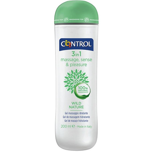 Gel da massaggio CONTROL Wild Nature 3 in 1, 200 ml, con texture naturale e idratante, ideale per massaggi rilassanti.