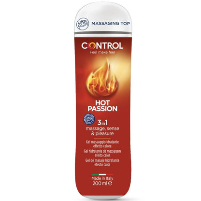 Gel intimo CONTROL Hot Passion 3 in 1 da 200 ml, lubrificante e stimolante, con formula versatile per piacere e comfort.