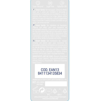 Gel massaggi 2 in 1 CONTROL LUBES, dolce aroma del Madagascar, bottiglia da 200 ml, con tappo e etichetta visibile.