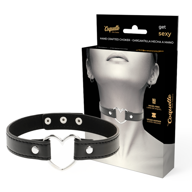 Collana in pelle vegana Coquette Chic Desire con cuore, accessorio femminile elegante e alla moda.