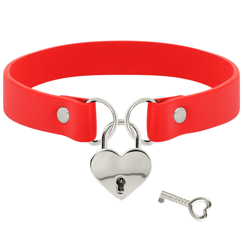 Collana in pelle vegana rossa COQUETTE ACCESSORIES con pendente cuore e chiave, stile elegante e moderno.