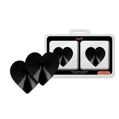 Coprite capezzoli Coquette Chic Desire con cuori neri, copri capezzoli nero con dettagli romantici, accessori di moda femminile.