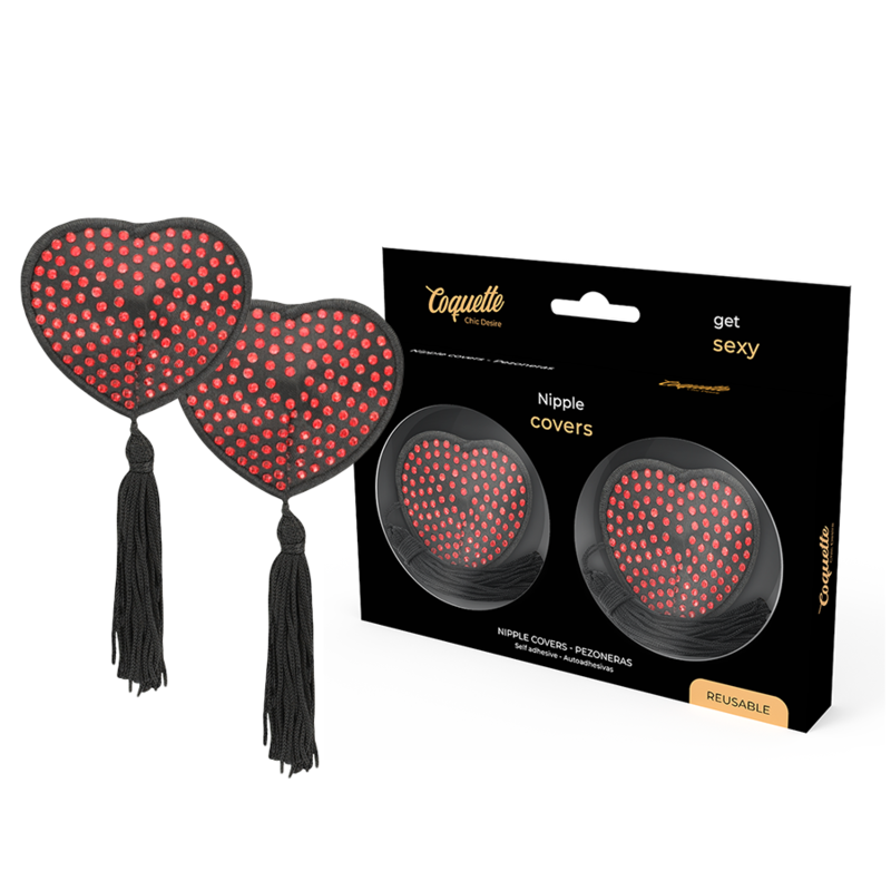 Copri capezzoli a forma di cuore nero e rosso della linea Coquette Chic Desire, accessori sexy e femminili.