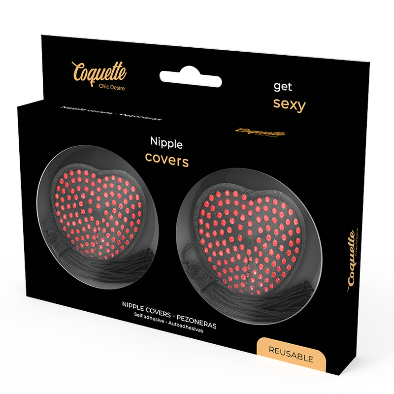 Copri capezzoli cuore nero e rosso Coquette Chic Desire, accessorio sensuale e elegante per lingerie.