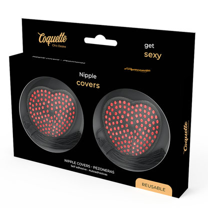 Copri capezzoli cuore nero e rosso Coquette Chic Desire, accessorio sensuale e elegante per lingerie.