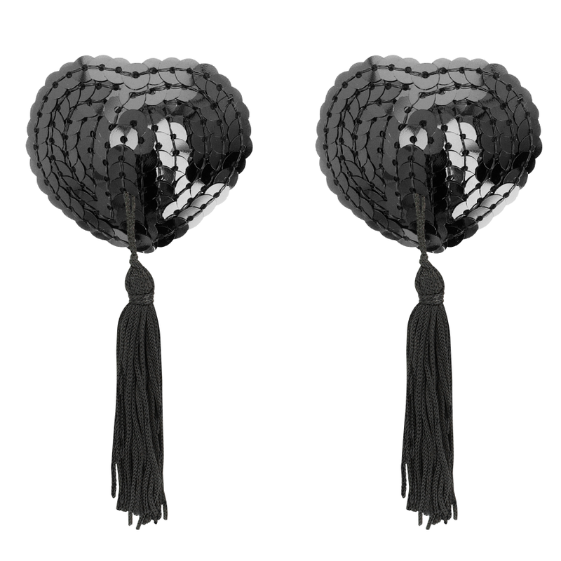 Coprite capezzoli neri con paillettes della linea Coquette Chic Desire, accessori eleganti e scintillanti.