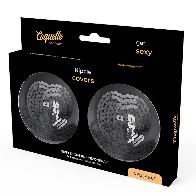 Coprite capezzoli neri con paillettes della linea COQUETTE CHIC DESIRE di COQUETTE ACCESSORIES, dettagli eleganti e luminosi