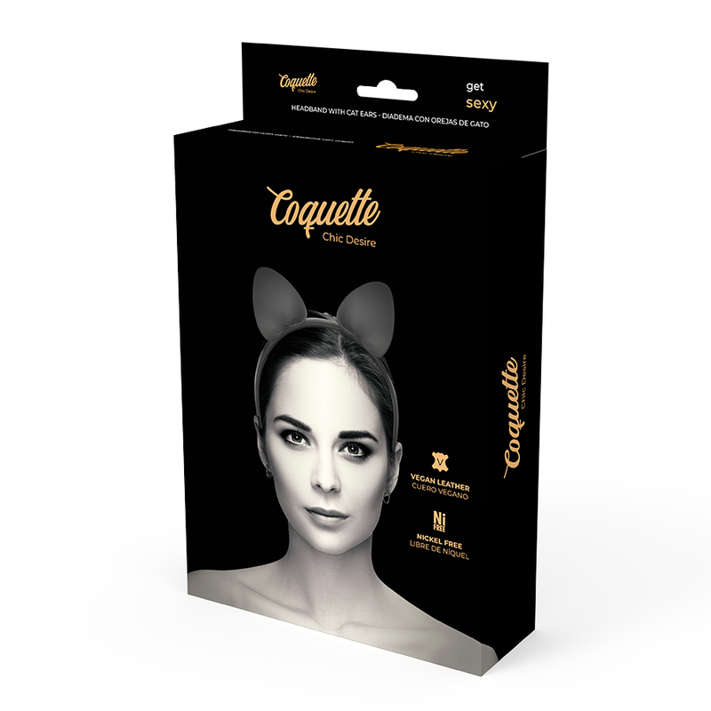 Fascia con orecchie di gatto COQUETTE CHIC DESIRE, accessorio moda femminile, in tessuto nero con dettagli eleganti.