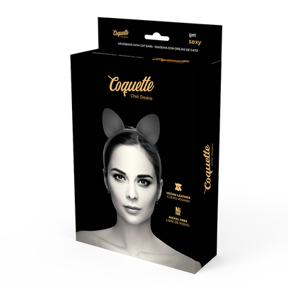 Fascia con orecchie di gatto COQUETTE CHIC DESIRE, accessorio moda femminile, in tessuto nero con dettagli eleganti.