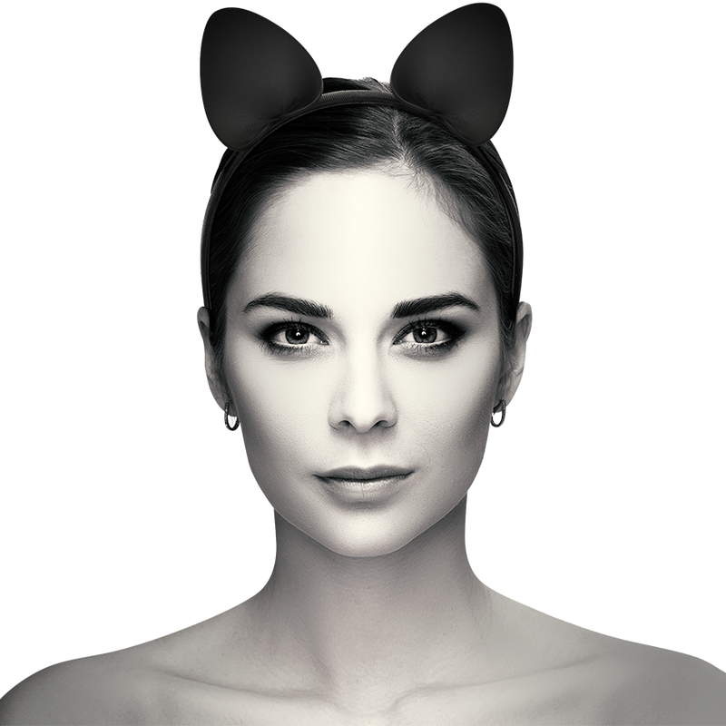 Fascia Coquette Chic Desire con orecchie di gatto in tessuto nero e dettagli eleganti, accessorio di bellezza femminile.